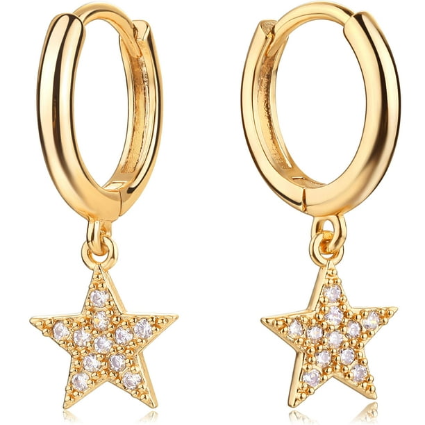 14K Gold Cubic Zirconia Diamond Dainty Small Hoop Earrings For Women Wedding CZ Dangle Pearl Drop Crystal Hypoallergenic Nice Gift 